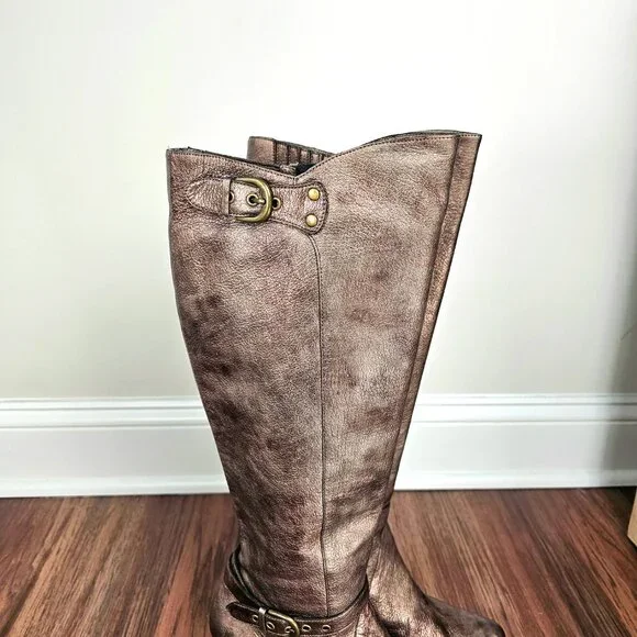 Vaneli | Metallic Bronze Leather Knee-High Buckle Boots | Size 9.5 - Picture 8 of 9